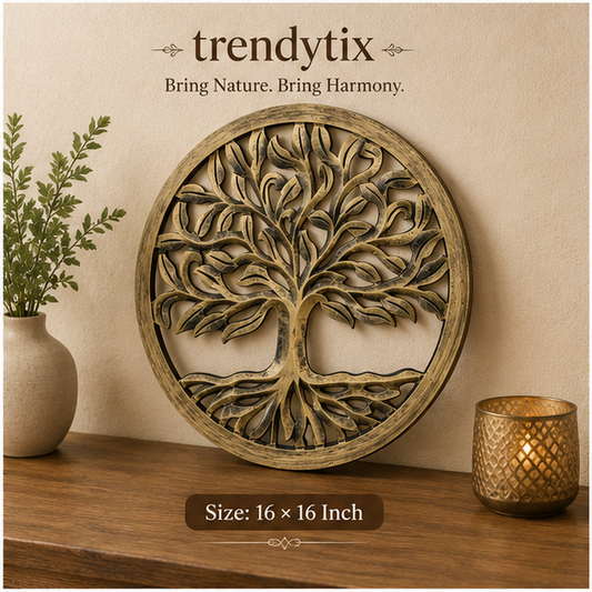 Handcrafted Trendytix Tree of Life Wooden Wall Decor – Antique Gold