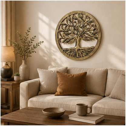 Handcrafted Trendytix Tree of Life Wooden Wall Decor – Antique Gold