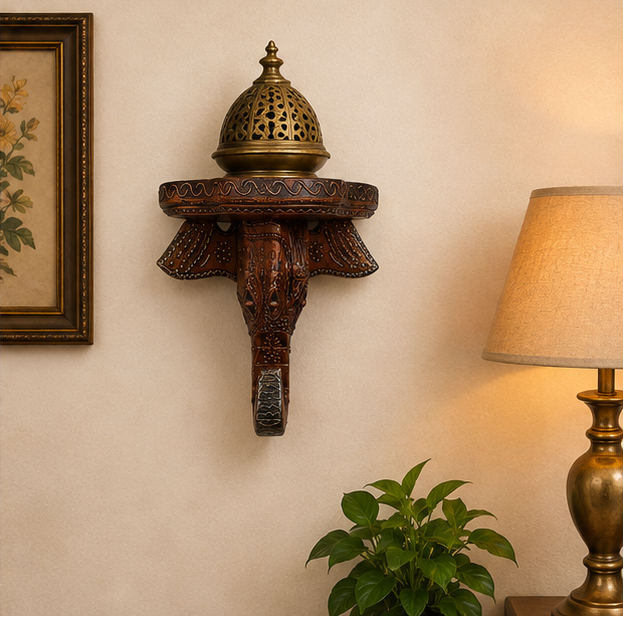 Royal Handcrafted Wooden Elephant Wall Bracket Shelf – Brown