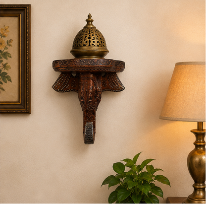 Royal Handcrafted Wooden Elephant Wall Bracket Shelf – Brown