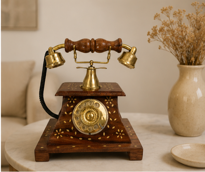Royal Maharaja Handcrafted Wooden Vintage Telephone (Brass)