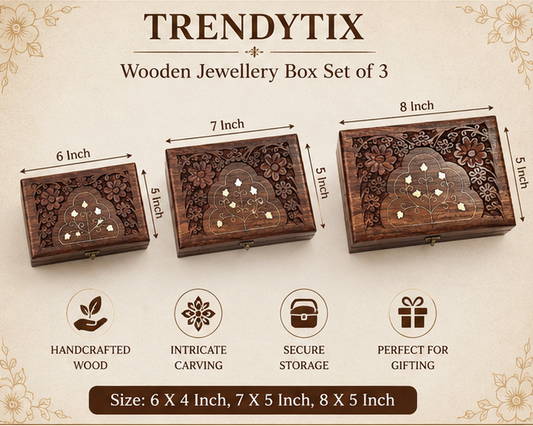 Trendytix Heritage Wooden Jewellery Box Set of 3 - Handcrafted