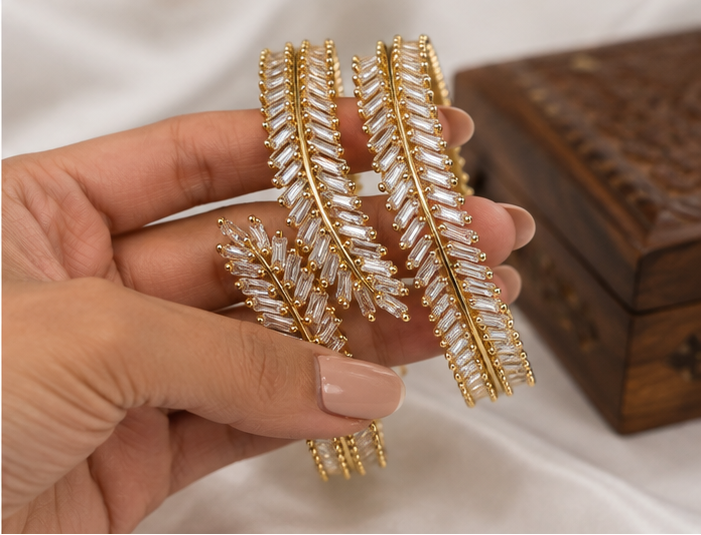 Royal Blossom Crystal Handcrafted American Diamond Bracelet Pair - Gold