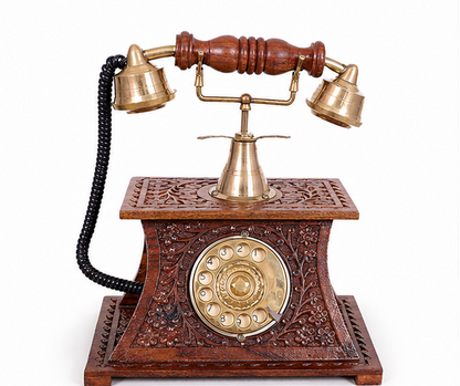 Heritage Handcrafted Carved Wooden Vintage Telephone