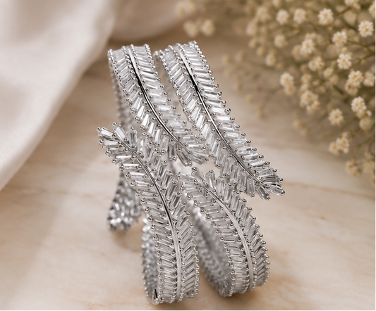 Royal Blossom Crystal Handcrafted American Diamond Bracelet Pair - Silver