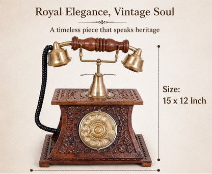 Heritage Handcrafted Carved Wooden Vintage Telephone