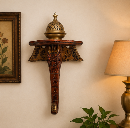 Heritage Handcrafted Elephant Wooden Wall Bracket Shelf – Brown