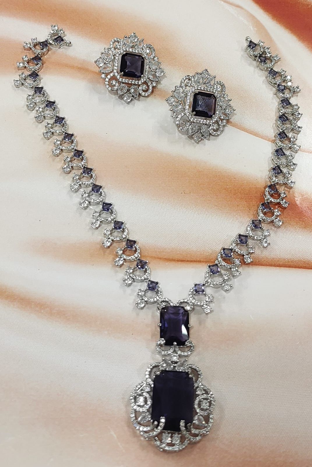 Neeta Ambani Inspired Long Veshakart Premium Handcrafted American Diamond Necklace Set