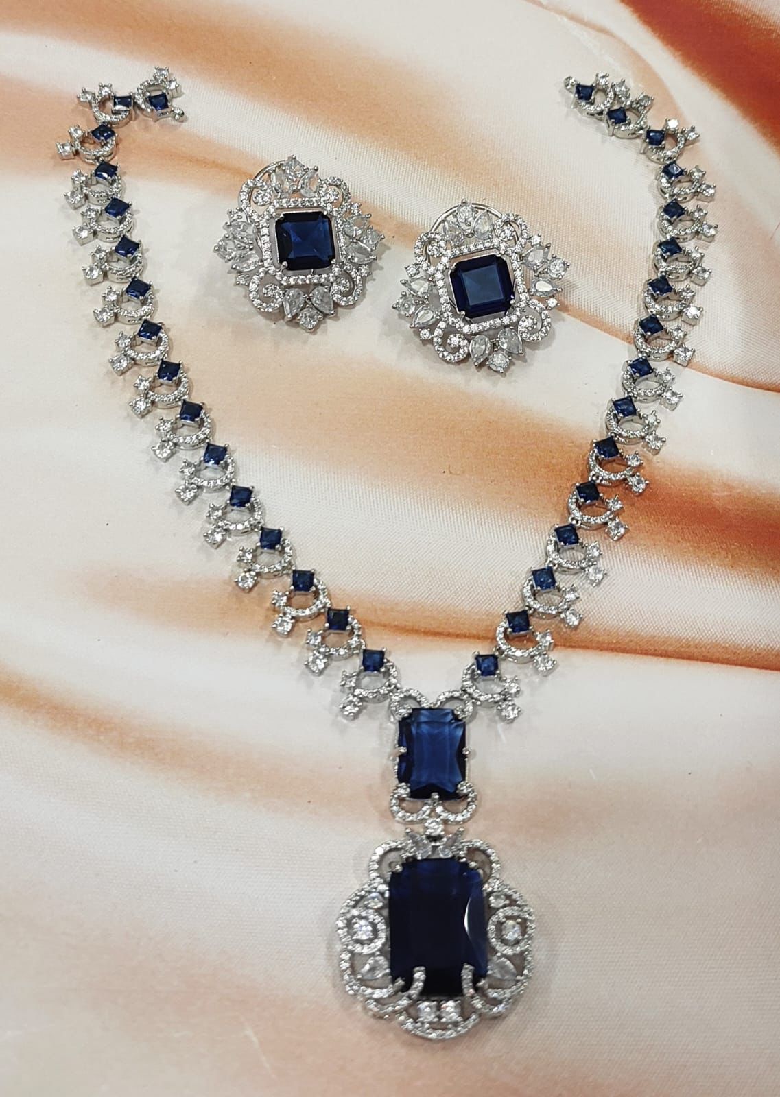 Neeta Ambani Inspired Long Veshakart Premium Handcrafted American Diamond Necklace Set