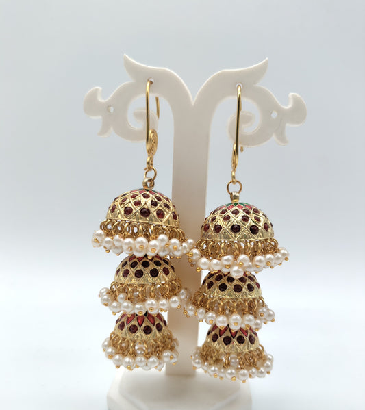 Veshakart Premium Handcrafted Multi Layer Jadau Jhumka Earrings