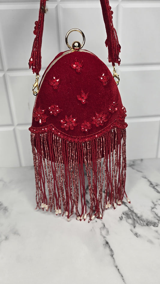 Veshakart Handmade Luxurious Designer embroidered Tassel almond clutch bags