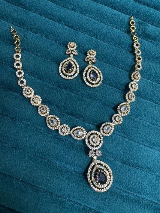 Veshakart Premium Handcrafted American Diamond Necklace Set With Chain