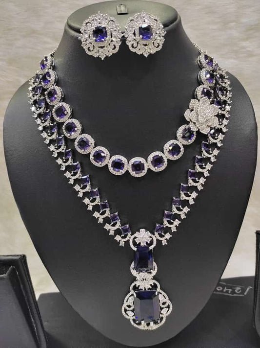 Neeta Ambani Inspired Veshakart Premium Handcrafted American Diamond Necklace 2 pc combo Set