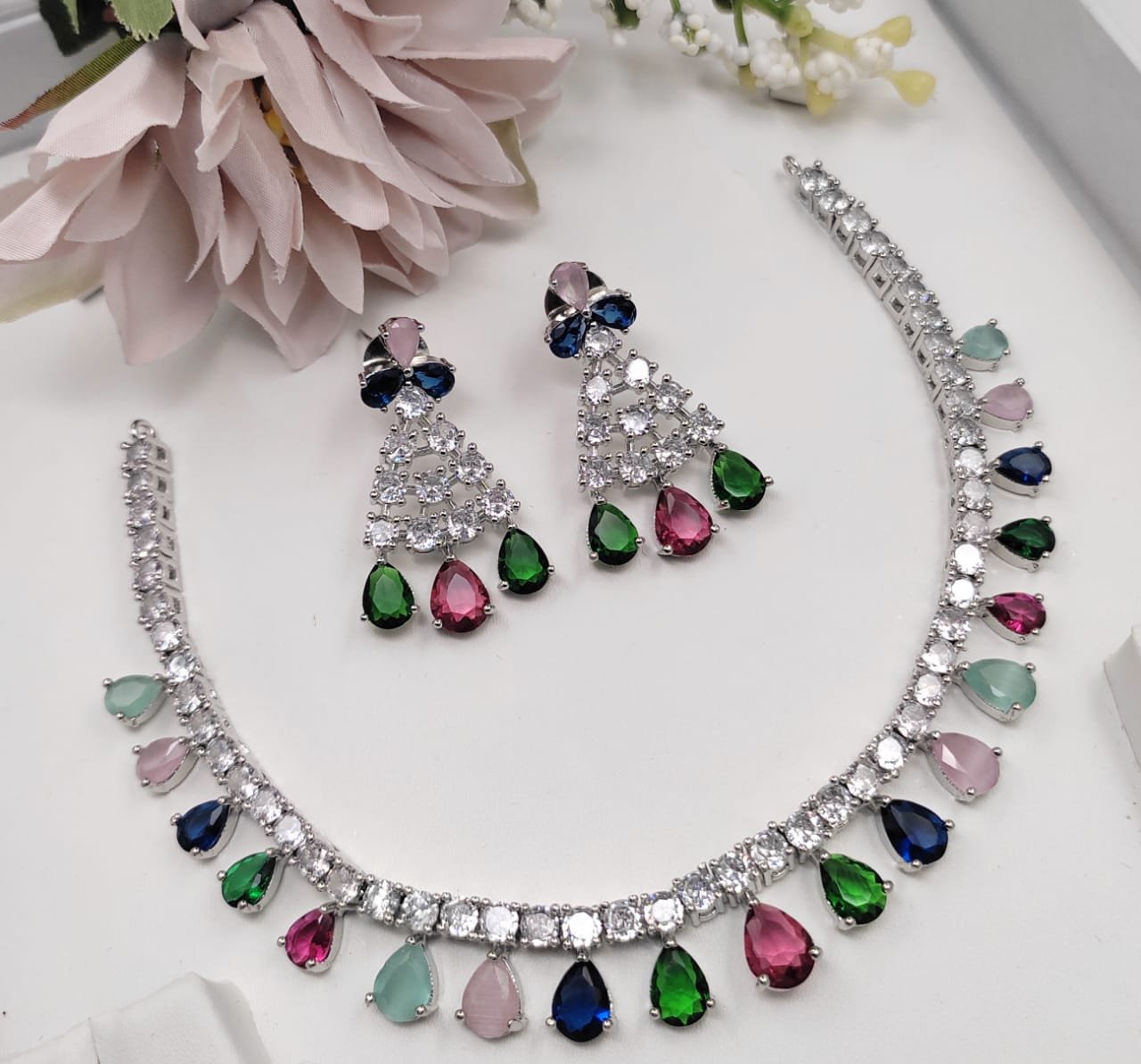 Veshakart Premium Handcrafted American Diamond Necklace Set