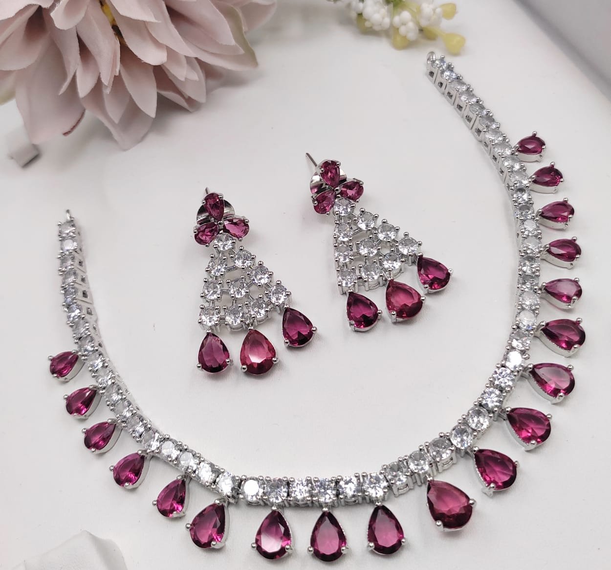 Veshakart Premium Handcrafted American Diamond Necklace Set