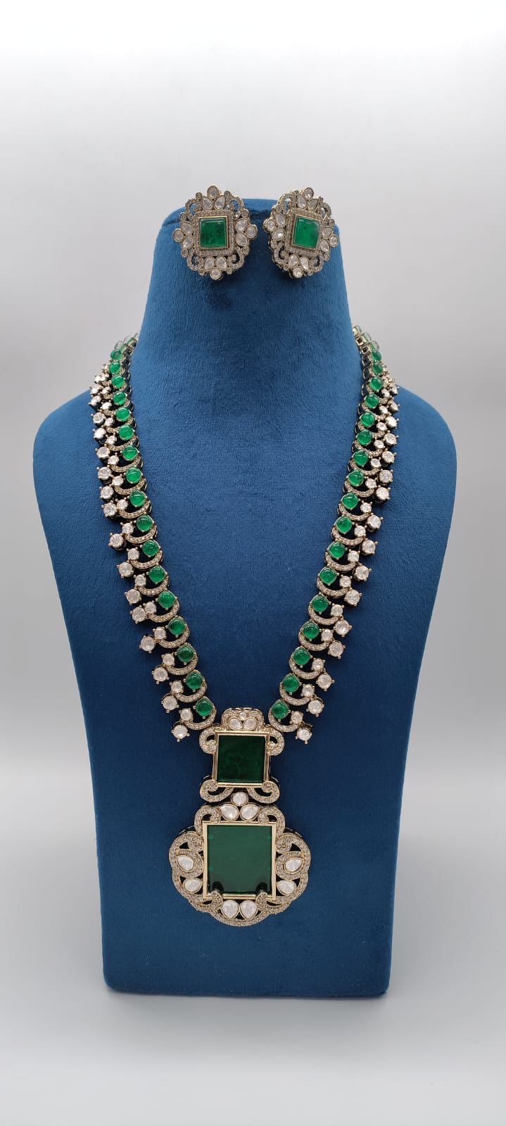 Neeta Ambani Inspired Long Veshakart Premium Handcrafted  Necklace Set (Moissanite polki)