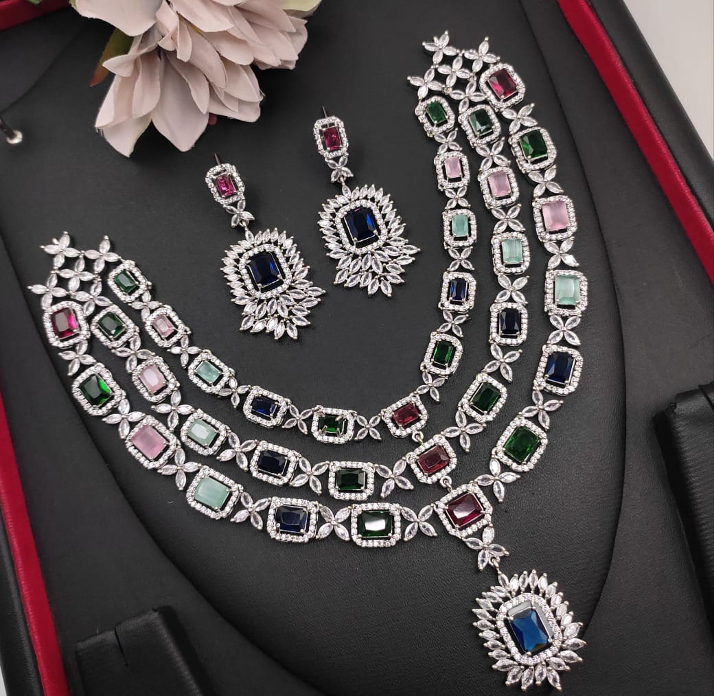 Veshakart Premium Handcrafted American Diamond Necklace Set