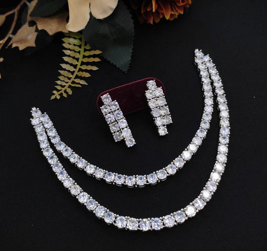 Veshakart Premium Handcrafted American Diamond Solitaire Necklace set