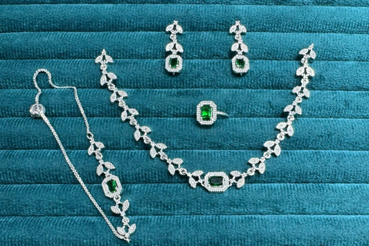 Trendy Premium Handcrafted AD Necklace Set, bracelet , ring