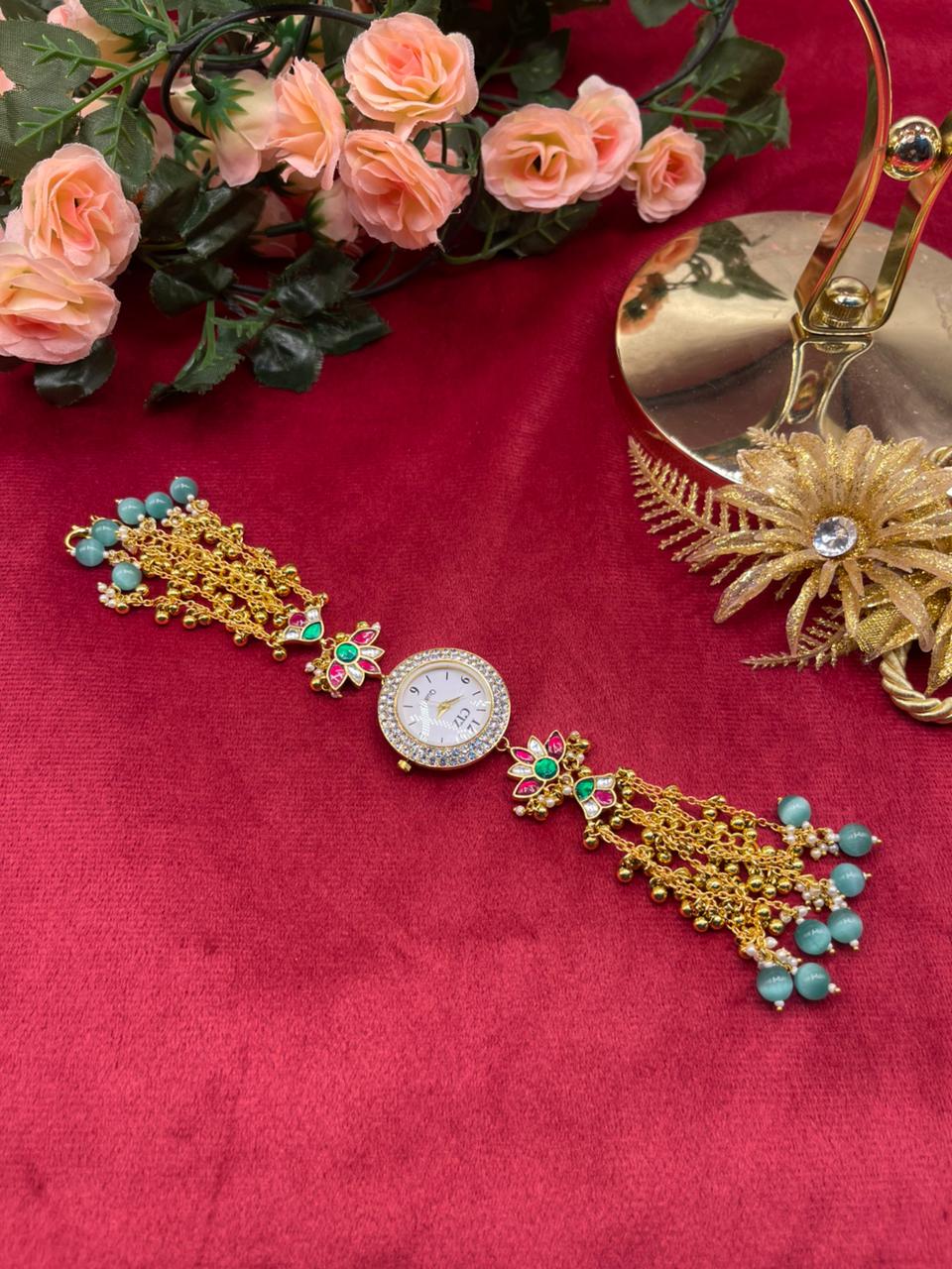 Turquoise Blossom Kundan  Watch