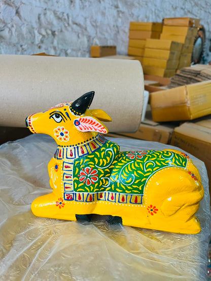 Handcrafted Wooden Nandi Cow – Hand-Painted Traditional Indian Décor