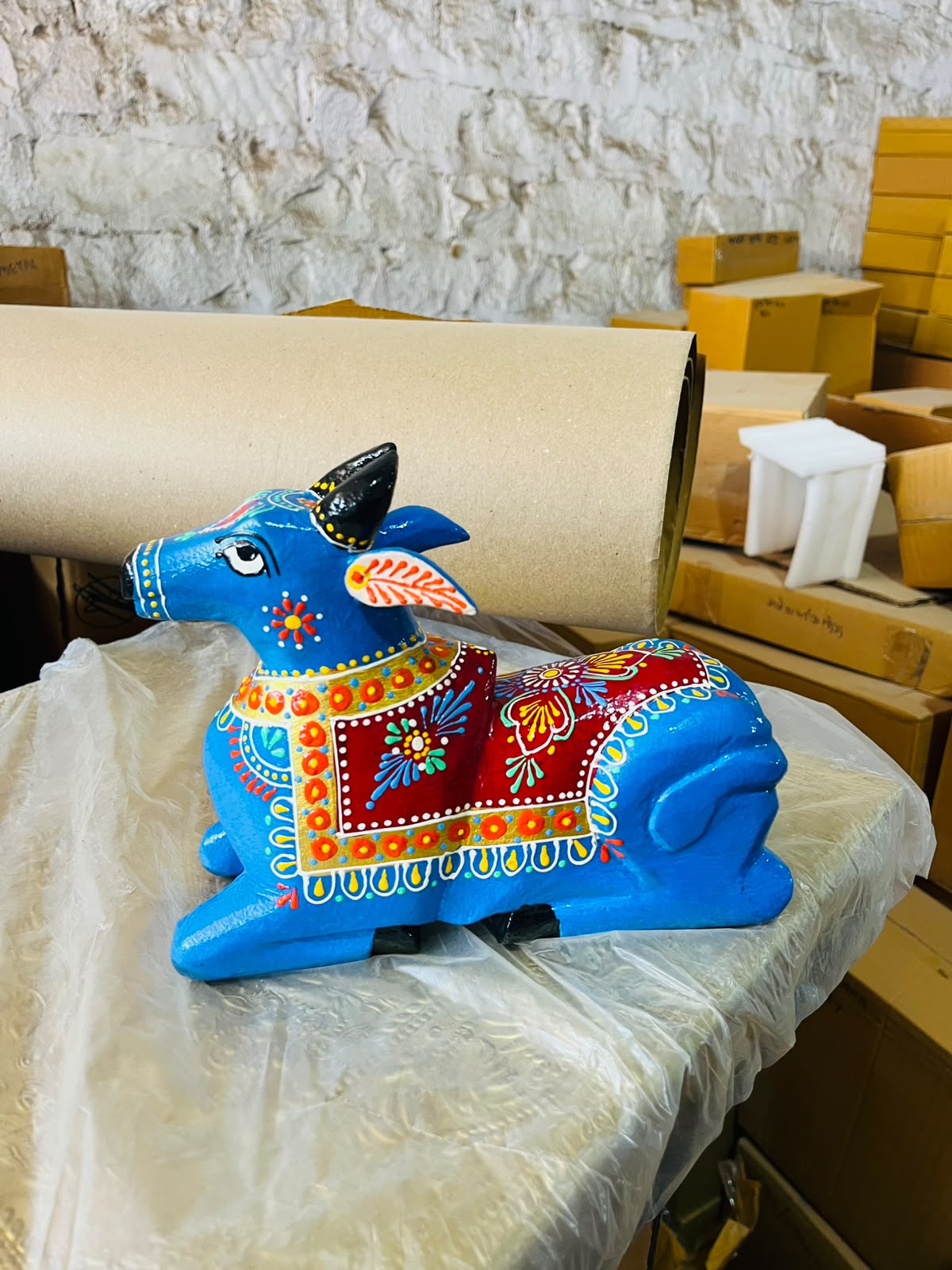 Handcrafted Wooden Nandi Cow – Hand-Painted Traditional Indian Décor