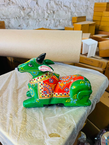 Handcrafted Wooden Nandi Cow – Hand-Painted Traditional Indian Décor