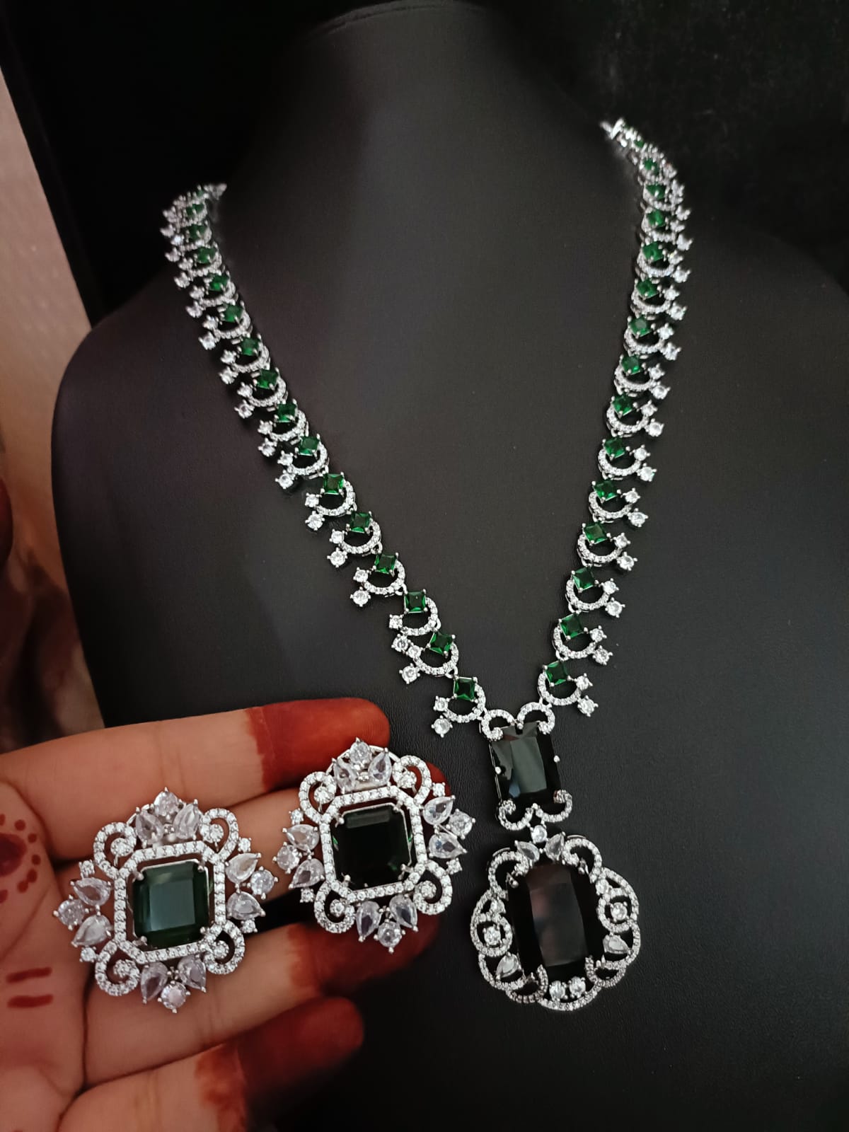 Neeta Ambani Inspired Long Veshakart Premium Handcrafted American Diamond Necklace Set