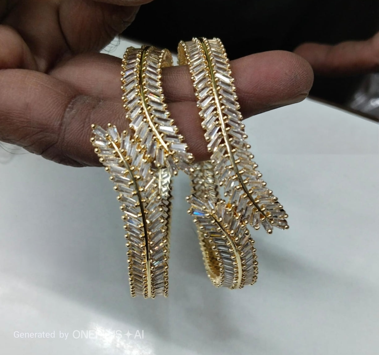 Royal Blossom Crystal Handcrafted American Diamond Bracelet Pair - Gold
