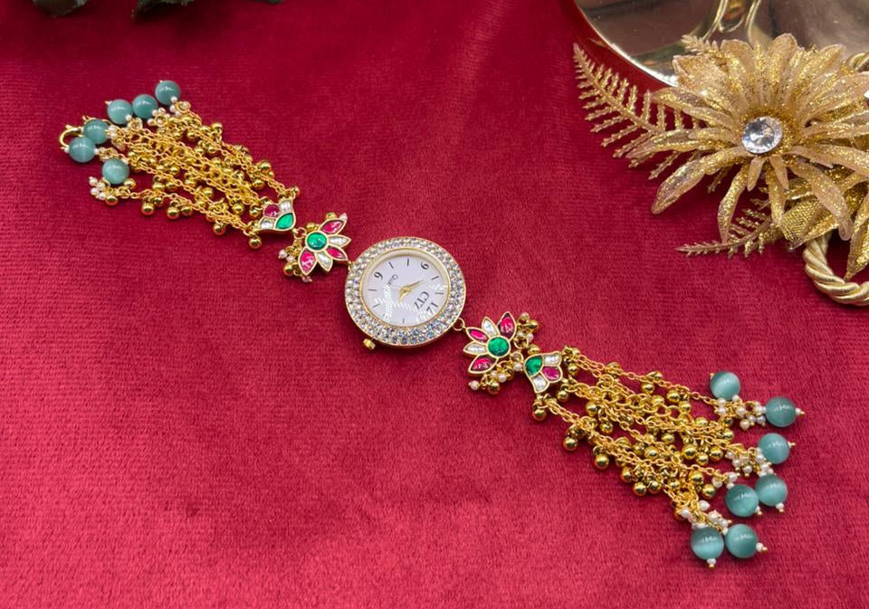 Turquoise Blossom Kundan  Watch