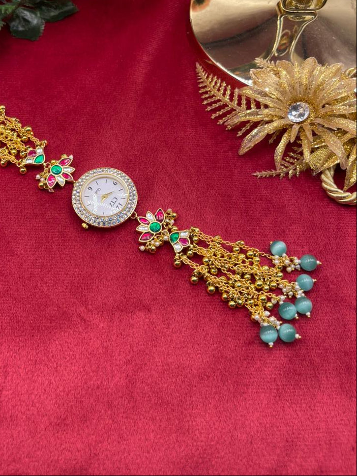 Turquoise Blossom Kundan  Watch