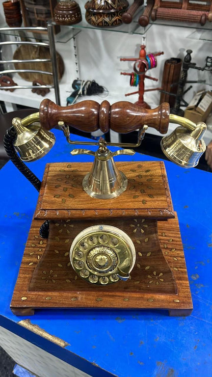 Royal Maharaja Handcrafted Wooden Vintage Telephone (Brass)