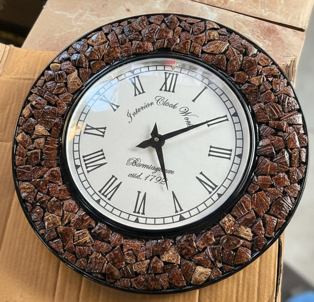 Stone Crest Nariyal & Wood Handcrafted Clock - Size - 16 Inch
