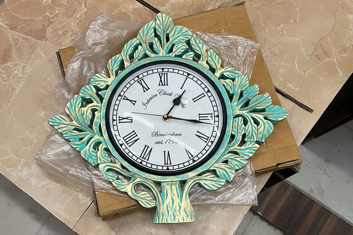 Aurelia Leaf Tree Wooden Handcrafted Wall Clock- Size - 16 Inch