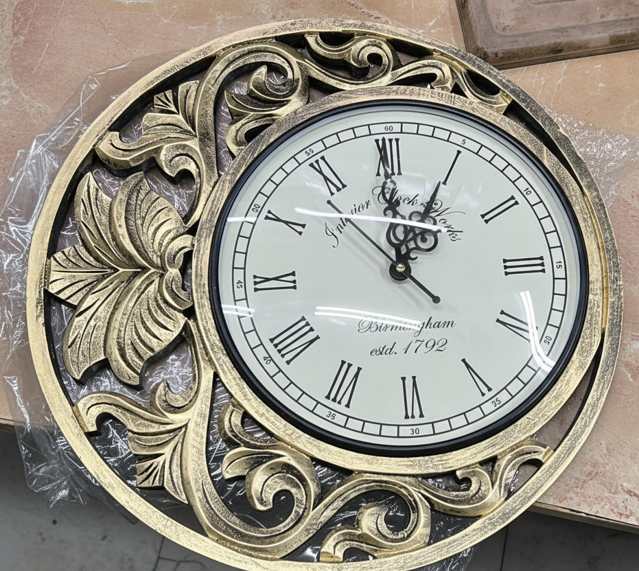 Regal Bloom Filigree Wooden Handcrafted Wall Clock- Size - 16 Inch