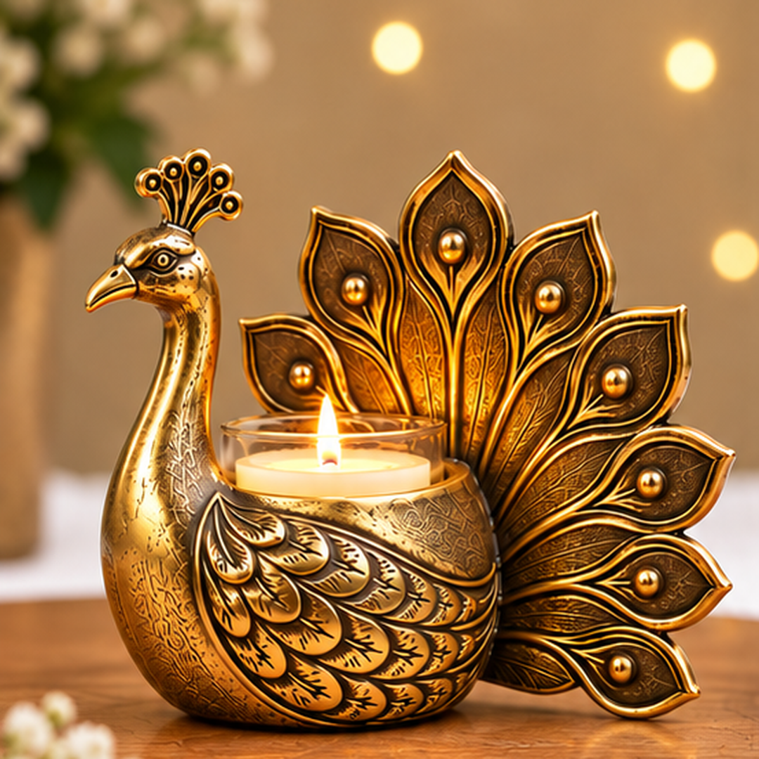 Gold Plated Peacock Candle Holder
