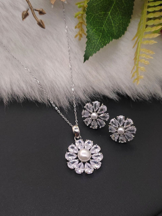 Premium quality American Diamond pendant set