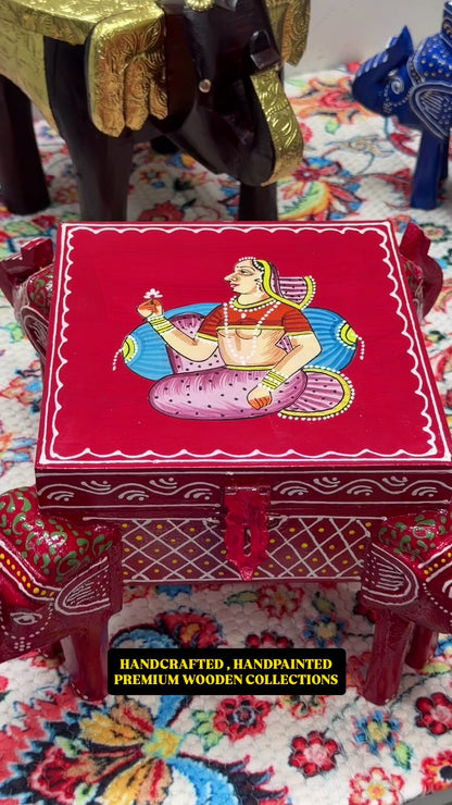 Trendytix Handcrafted & Hand-Painted Wooden Elephant Chowki with Storage Box – Traditional Rajasthani Art