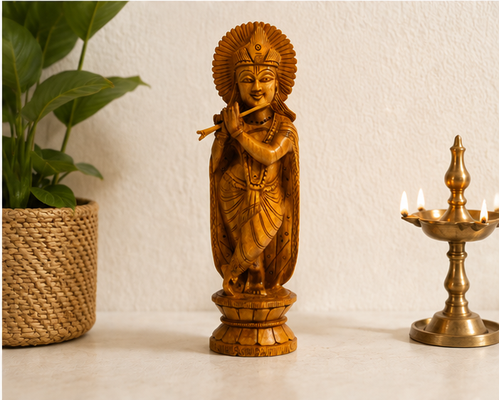 Trendytix Handcrafted Wooden Lord Krishna Statue